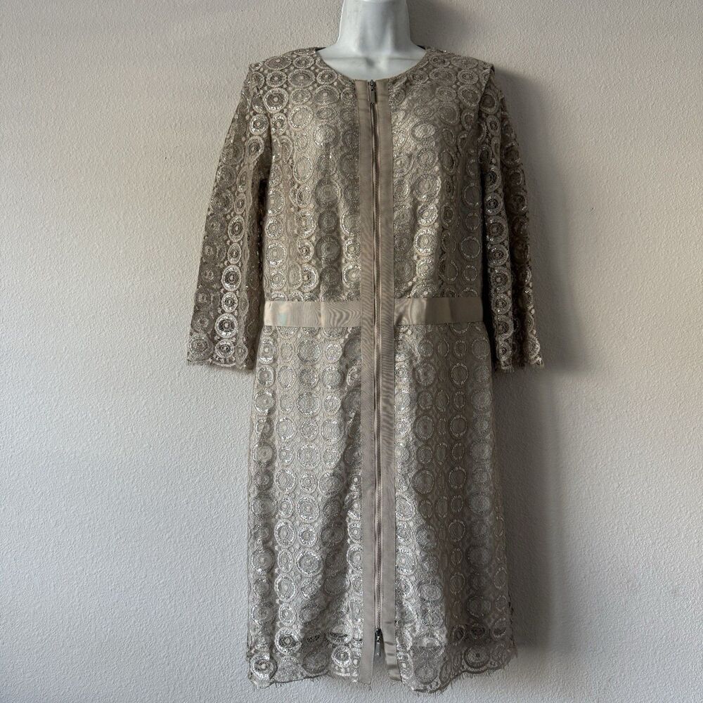 Etcetera Cocktail Jacket Dress Women’s 6 Champagne Gold Metallic Lace Elegant